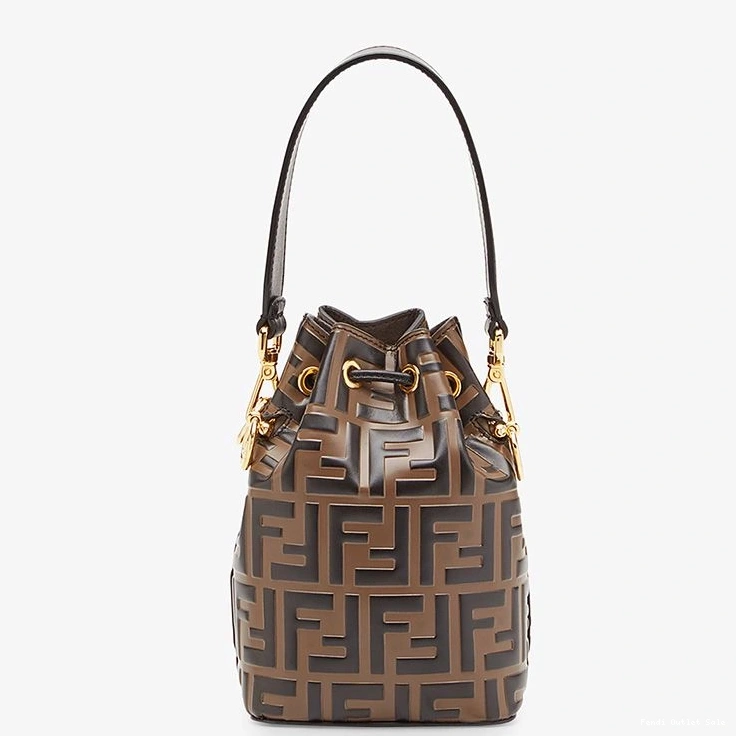 Affordable Brown Motif Bucket FF Mini Calf In Tresor Bag Mon Fendi Leather 0806